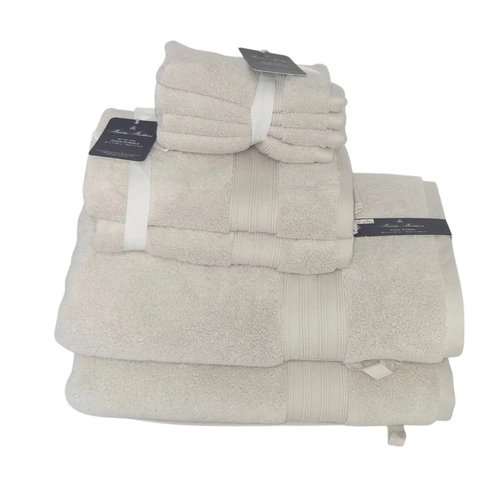 Brooks Brothers 8pc Sand Greige Cotton‎ Towel Set 2 Bath 2 Hand 4 Washcloths